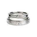 Vintage Milgrain Textured Sterling Silver Matching Couple CZ Promise Rings